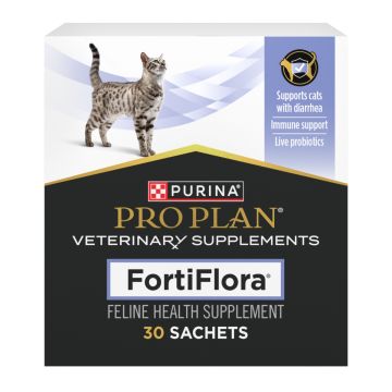 A Box of 30 Sachets of Pro Plan Veterinary Supplements FortiFlora Feline Health Supplement.