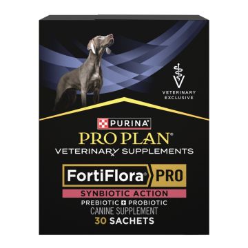A Box of 30 Sachets of Pro Plan Veterinary Supplements FortiFlora Synbiotic Action Canine Health Supplement.