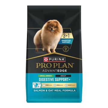A bag of Pro Plan AdvantEDGE 3 in 1 Digestive Support Salmon and Rice dry dog food.