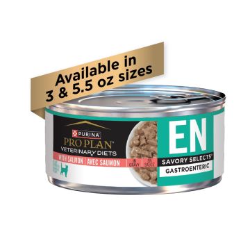 Pro Plan Veterinary Diets EN Gastroenteric Savory Selects salmon in gravy wet cat food.