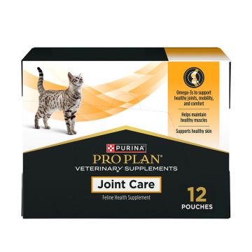  A 12 pouch box of Pro Plan Veterinary Supplements Feline Joint Care liquid supplement