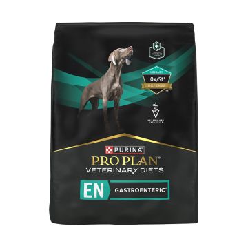 Purina Pro Plan Veterinary Diets EN Gastroenteric Canine Formula dry dog food bag with Urinary Ox/St Defense badge.