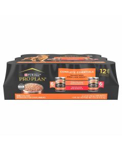 Pro Plan Complete Essentials Entrée Classic Beef & Rice, Chicken & Rice Wet Dog Food Variety Pack 12 Count