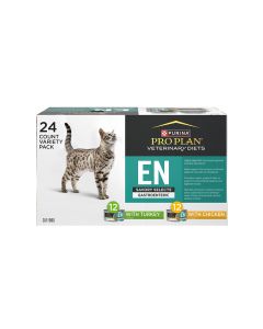 24 count box of Purina Pro Plan Veterinary Diets EN gastroenteric wet cat food variety pack.