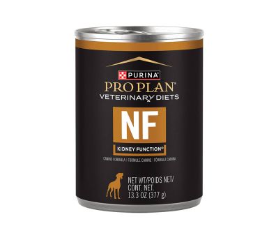 A can of Purina Pro Plan Veterinary Diets NF Kidney Function wet dog food.