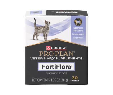 A Box of 30 Sachets of Pro Plan Veterinary Supplements FortiFlora Feline Health Supplement.