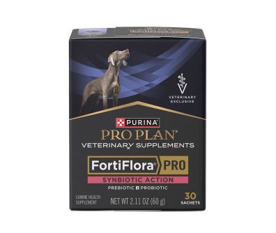 A Box of 30 Sachets of Pro Plan Veterinary Supplements FortiFlora Synbiotic Action Canine Health Supplement.