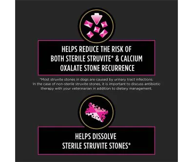 Helps reduce the risk of both sterile struvite and calcium oxalate stone recurrence. Helps dissolve sterile struvite stones.