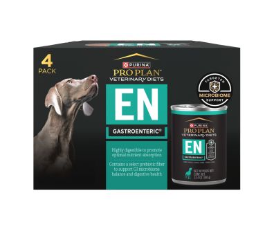 4 pack box of Purina Pro Plan Veterinary Diets EN Gastroenteric Canine Formula Wet Dog Food.