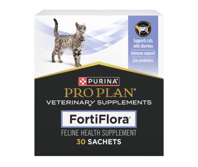 A Box of 30 Sachets of Pro Plan Veterinary Supplements FortiFlora Feline Health Supplement.