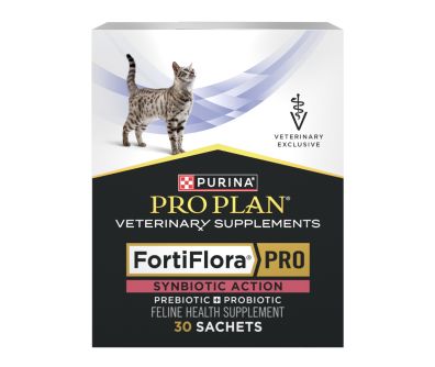A Box of 30 Sachets of Pro Plan Veterinary Supplements FortiFlora Synbiotic Action Feline Health Supplement.