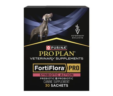 A Box of 30 Sachets of Pro Plan Veterinary Supplements FortiFlora Synbiotic Action Canine Health Supplement.
