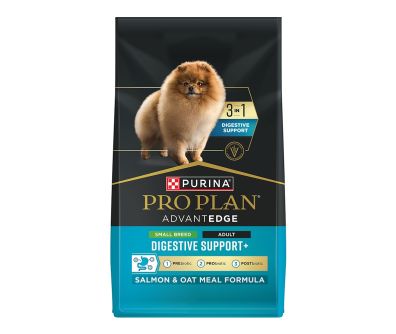 A bag of Pro Plan AdvantEDGE 3 in 1 Digestive Support Salmon and Rice dry dog food.