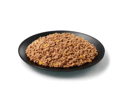 Purina Pro Plan Complete Essentials grain free turkey and sweet potato wet dog food in a dish