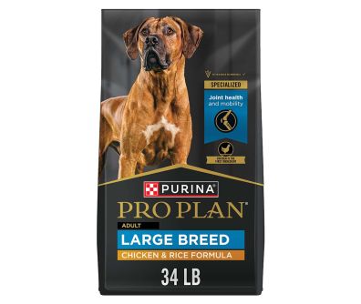 34 lb. bag of Purina Pro Plan Adult Large Breed chicken and rice dry dog food