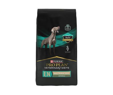 Purina Pro Plan Veterinary Diets EN Gastroenteric Naturals Canine Formula dry dog food bag with Urinary Ox/St Defense badge.