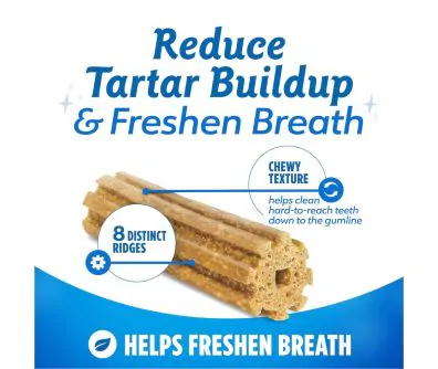 Reduce tartar buildup and freshen breath with chewy texture and 8 distinct ridges