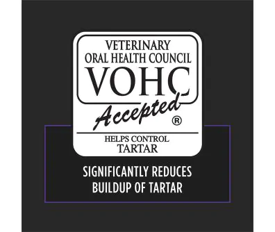 Veterinary Oral Health Council (VOHC) Accepted. Significantly reduces buildup of tartar.